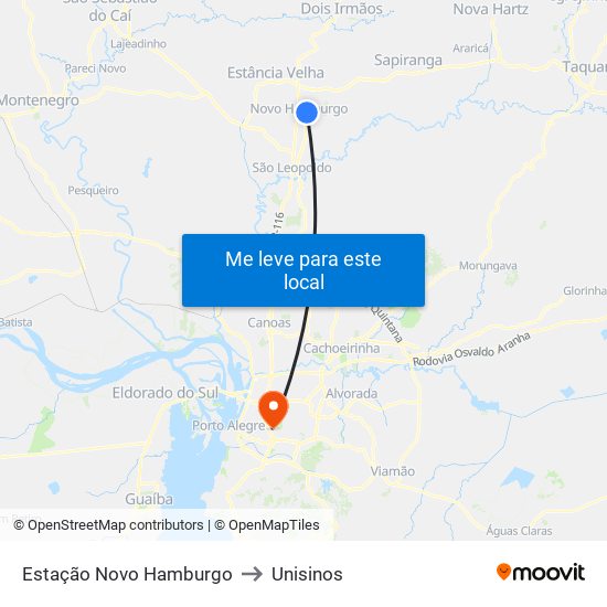 Estação Novo Hamburgo to Unisinos map