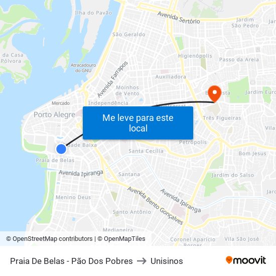Praia De Belas - Pão Dos Pobres to Unisinos map