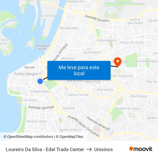 Loureiro Da Silva - Edel Trade Center to Unisinos map
