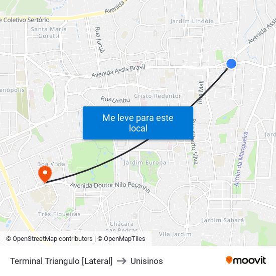 Terminal Triangulo [Lateral] to Unisinos map