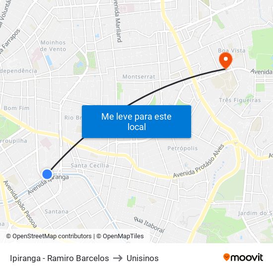 Ipiranga - Ramiro Barcelos to Unisinos map