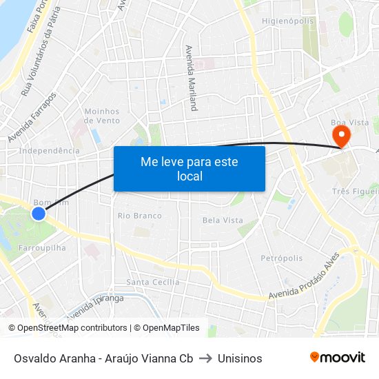 Osvaldo Aranha - Araújo Vianna Cb to Unisinos map