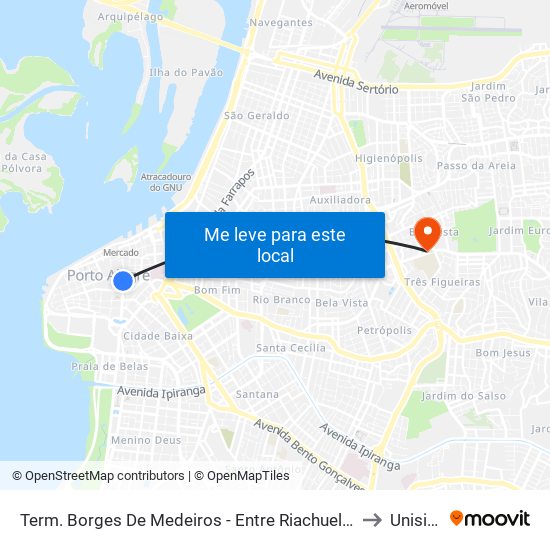 Term. Borges De Medeiros - Entre Riachuelo E Jerônimo to Unisinos map