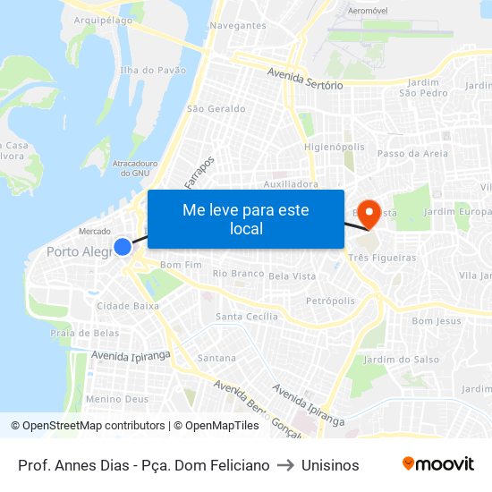 Prof. Annes Dias - Pça. Dom Feliciano to Unisinos map