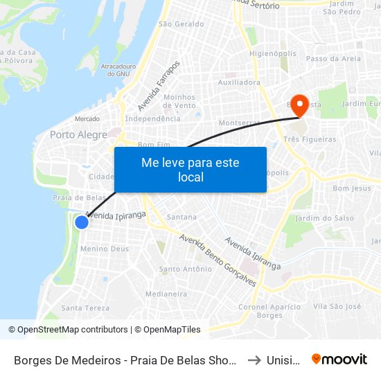 Borges De Medeiros - Praia De Belas Shopping Cb to Unisinos map