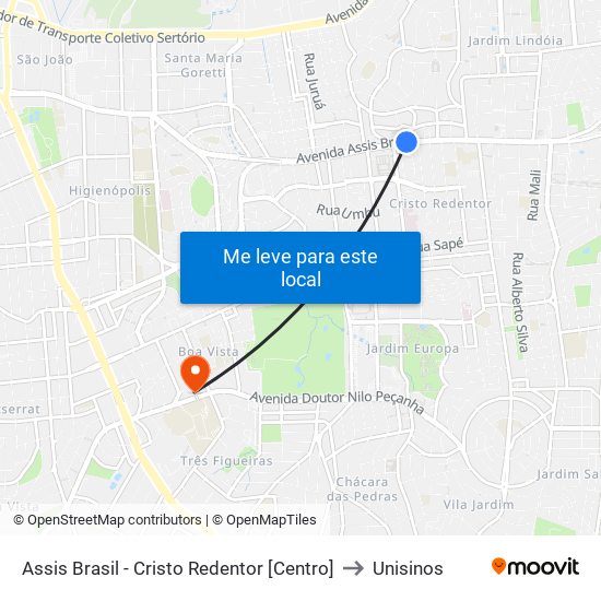 Assis Brasil - Cristo Redentor [Centro] to Unisinos map