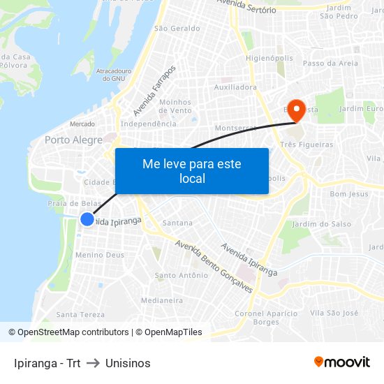 Ipiranga - Trt to Unisinos map