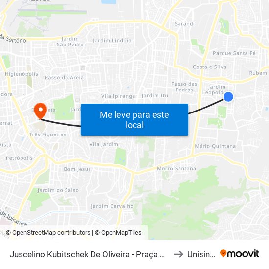 Juscelino Kubitschek De Oliveira - Praça México to Unisinos map