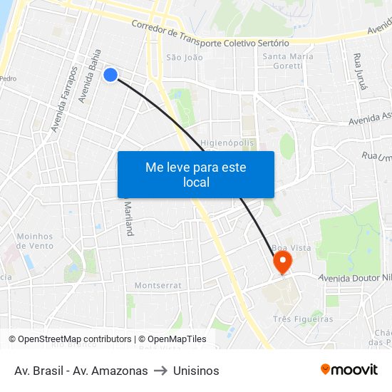 Av. Brasil - Av. Amazonas to Unisinos map