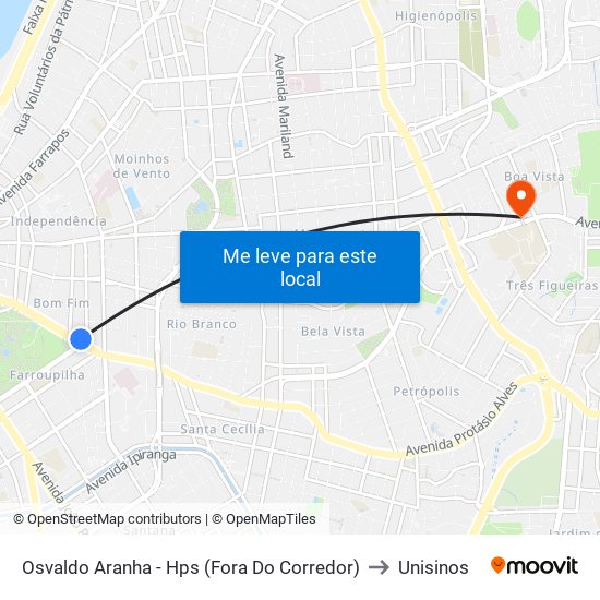 Osvaldo Aranha - Hps (Fora Do Corredor) to Unisinos map