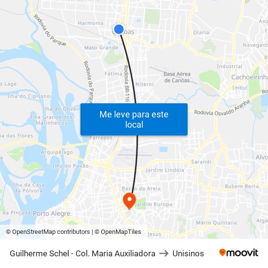 Guilherme Schel - Col. Maria Auxiliadora to Unisinos map