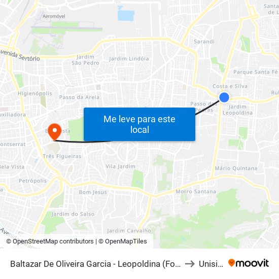 Baltazar De Oliveira Garcia - Leopoldina (Fora Do Corredor) to Unisinos map