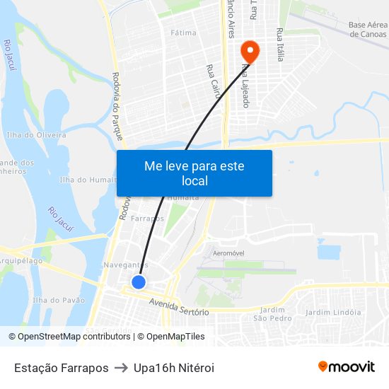 Estação Farrapos to Upa16h Nitéroi map