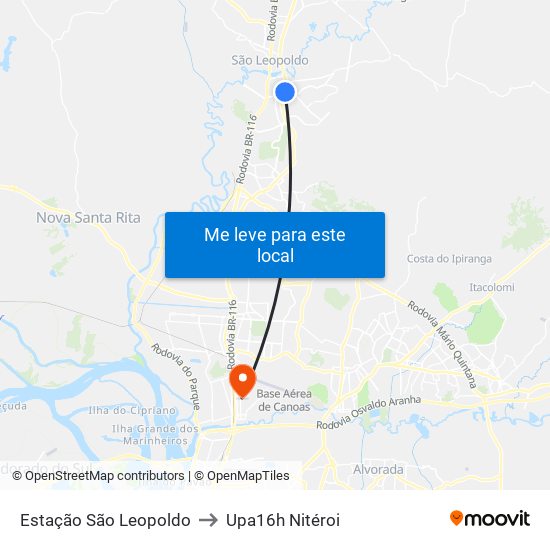 Estação São Leopoldo to Upa16h Nitéroi map