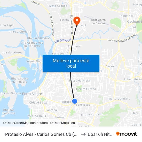 Protásio Alves - Carlos Gomes Cb (Piso 3) to Upa16h Nitéroi map