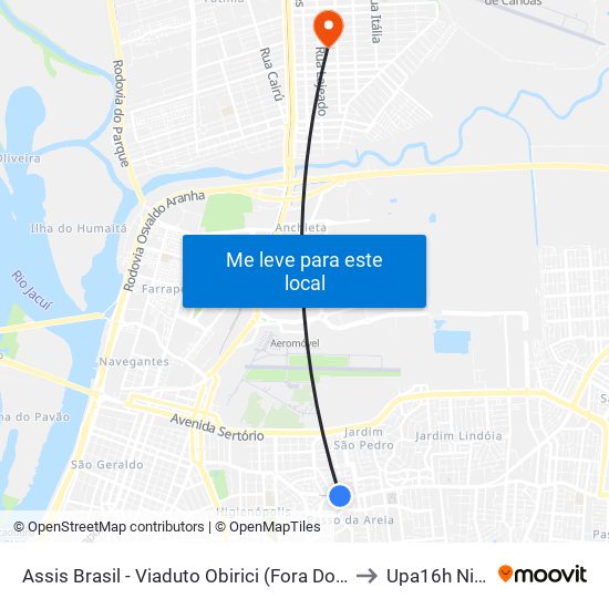 Assis Brasil - Viaduto Obirici (Fora Do Corredor) to Upa16h Nitéroi map
