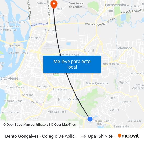 Bento Gonçalves - Colégio De Aplicação to Upa16h Nitéroi map