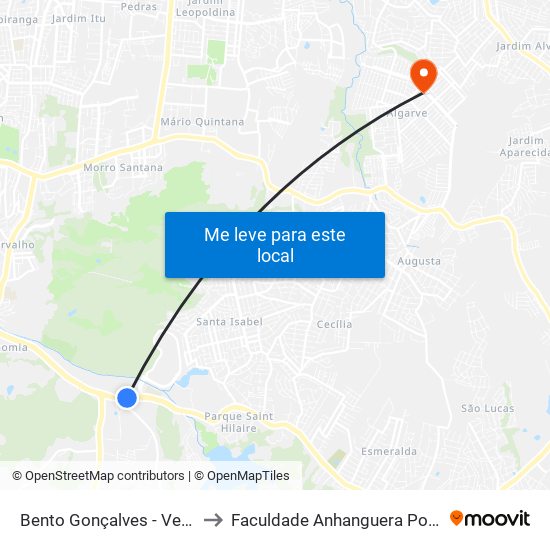 Bento Gonçalves - Veterinária to Faculdade Anhanguera Porto Verde map