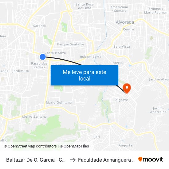 Baltazar De O. Garcia - Centro Vida Cb to Faculdade Anhanguera Porto Verde map