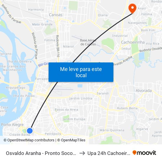 Osvaldo Aranha - Pronto Socorro Cb to Upa 24h Cachoeirinha map