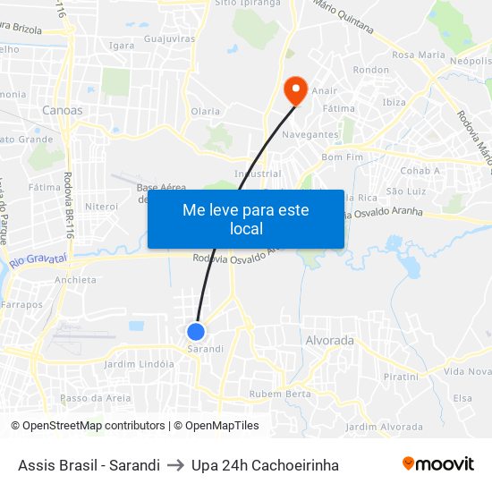 Assis Brasil - Sarandi to Upa 24h Cachoeirinha map