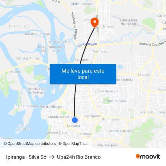 Ipiranga - Silva Só to Upa24h Rio Branco map