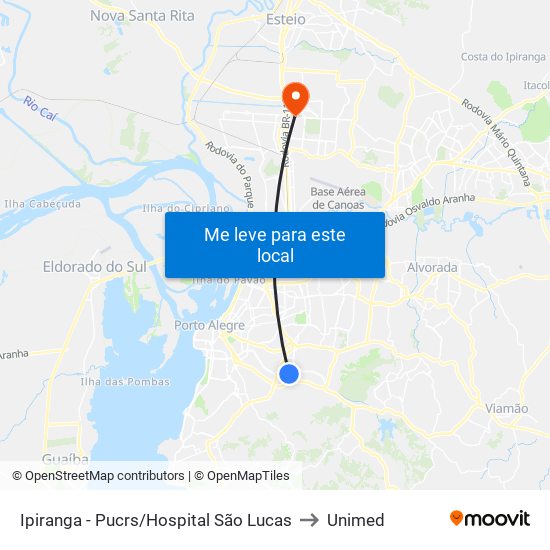 Ipiranga - Pucrs/Hospital São Lucas to Unimed map