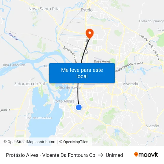 Protásio Alves - Vicente Da Fontoura Cb to Unimed map