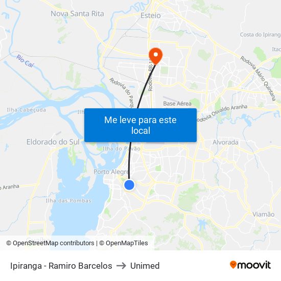 Ipiranga - Ramiro Barcelos to Unimed map