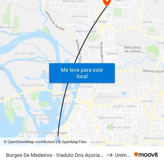 Borges De Medeiros - Viaduto Dos Açorianos to Unimed map