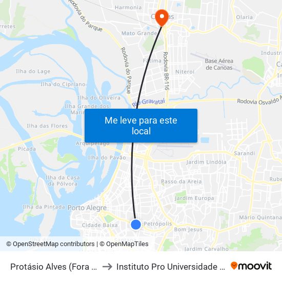 Protásio Alves (Fora Do Corredor) to Instituto Pro Universidade Canoense - Ipuc map