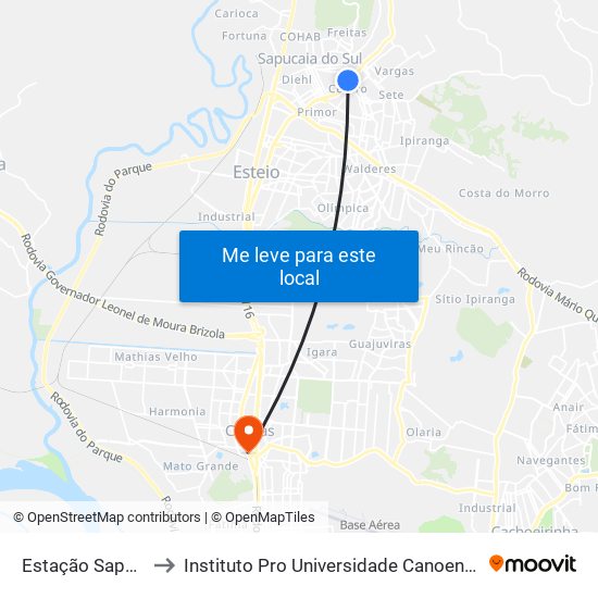 Estação Sapucaia to Instituto Pro Universidade Canoense - Ipuc map