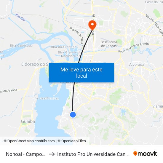Nonoai - Campos Velho to Instituto Pro Universidade Canoense - Ipuc map