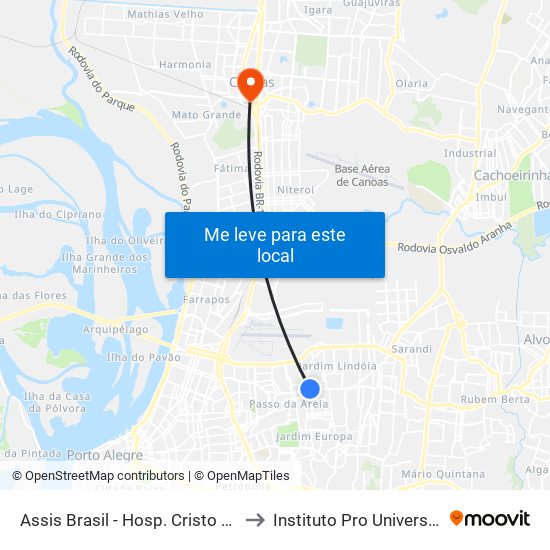 Assis Brasil - Hosp. Cristo Redentor (Fora Do Corredor) to Instituto Pro Universidade Canoense - Ipuc map