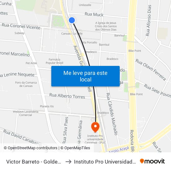 Victor Barreto - Golden Center (Box A) to Instituto Pro Universidade Canoense - Ipuc map