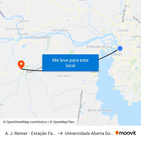 A. J. Renner - Estação Farrapos to Universidade Aberta Do Brasil map