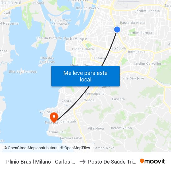 Plínio Brasil Milano - Carlos Gomes to Posto De Saúde Tristeza map