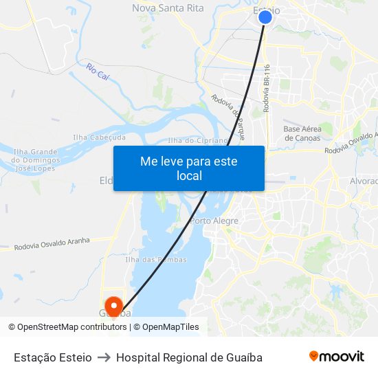 Estação Esteio to Hospital Regional de Guaíba map