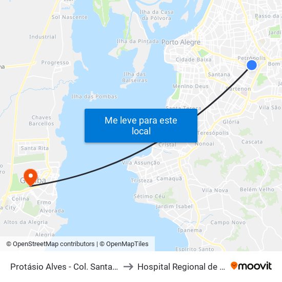 Protásio Alves - Col. Santa Inês Cb to Hospital Regional de Guaíba map