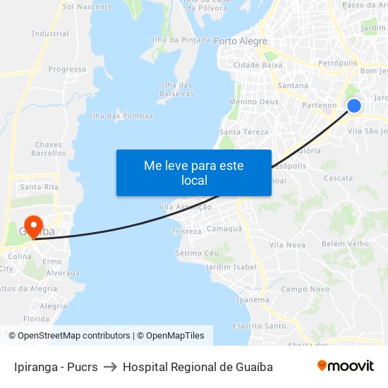 Ipiranga - Pucrs to Hospital Regional de Guaíba map