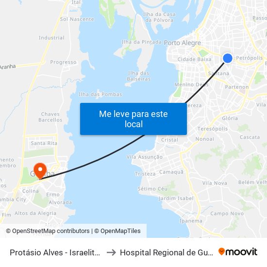Protásio Alves - Israelita Cb to Hospital Regional de Guaíba map