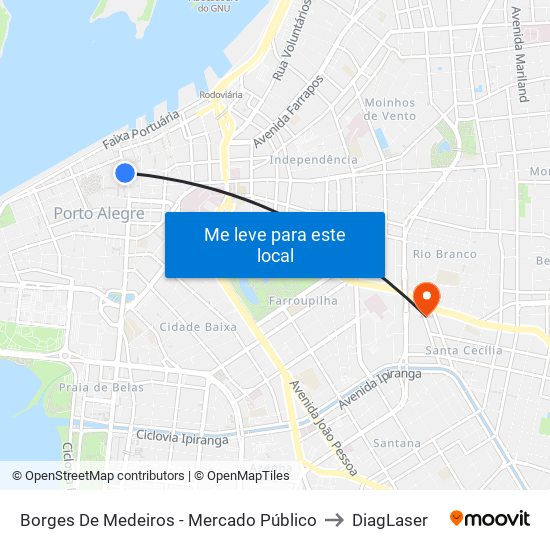 Borges De Medeiros - Mercado Público to DiagLaser map