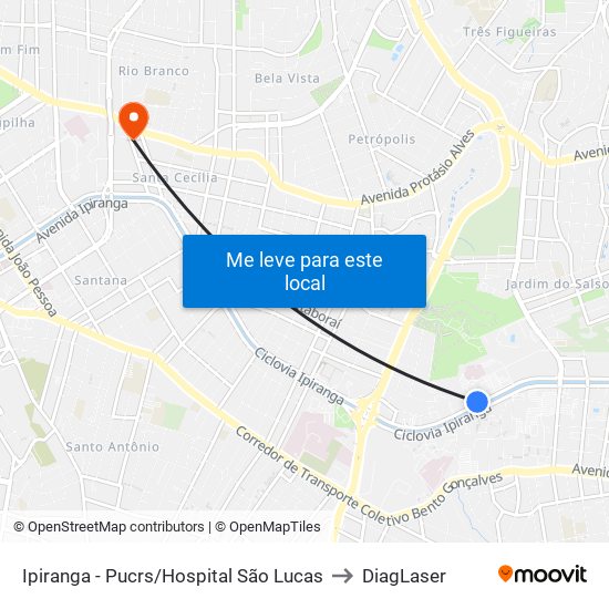 Ipiranga - Pucrs/Hospital São Lucas to DiagLaser map