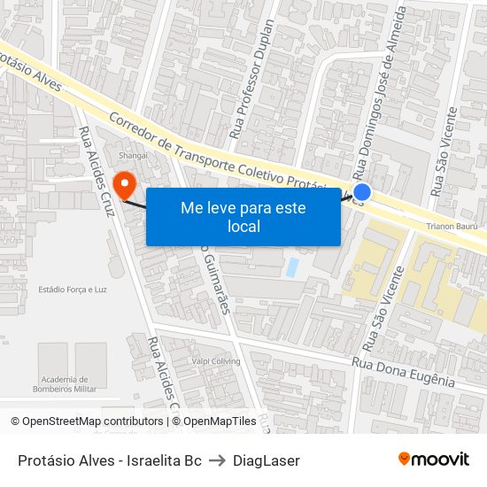 Protásio Alves - Israelita Bc to DiagLaser map