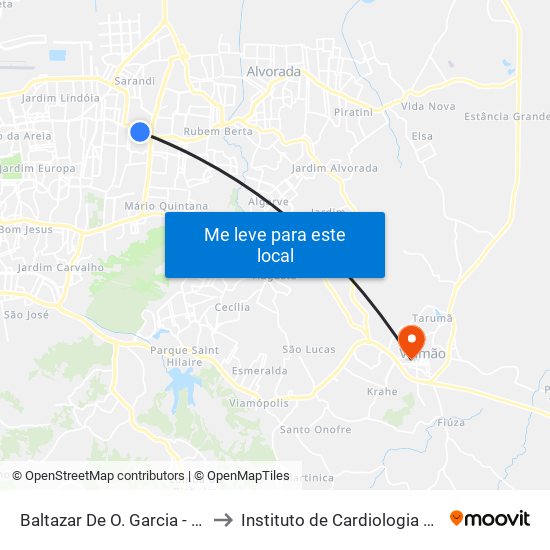 Baltazar De O. Garcia - Centro Vida Cb to Instituto de Cardiologia Hospital Viamão map