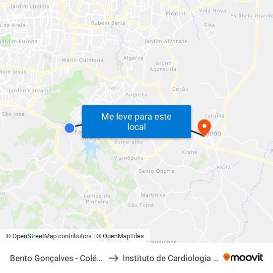 Bento Gonçalves - Colégio De Aplicação to Instituto de Cardiologia Hospital Viamão map