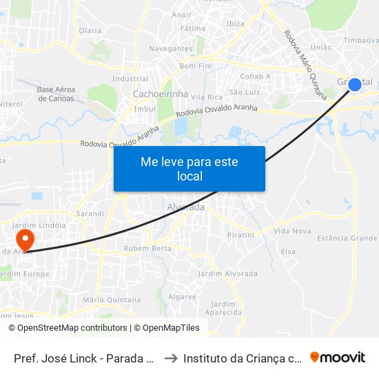 Pref. José Linck - Parada 82 (Rodoviária) to Instituto da Criança com Diabetes map