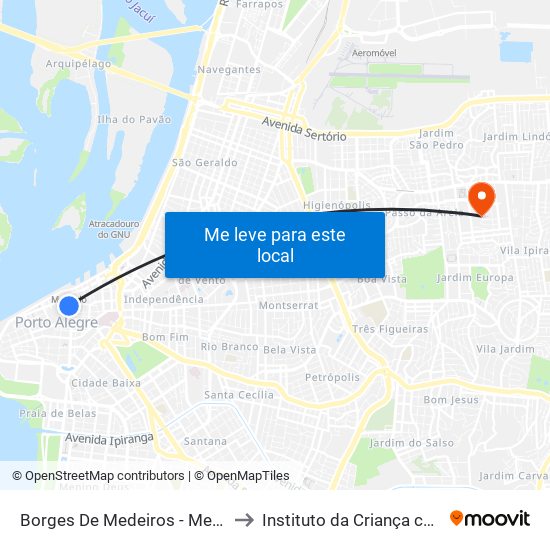 Borges De Medeiros - Mercado Público to Instituto da Criança com Diabetes map