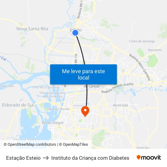 Estação Esteio to Instituto da Criança com Diabetes map
