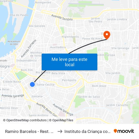 Ramiro Barcelos - Rest. Universitário to Instituto da Criança com Diabetes map